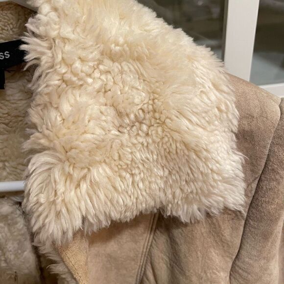 Express Jacket Women’s 1/2 Coat Suede Tan Shearling Bomber Mob Wife Aesthetic - Picture 3 of 9